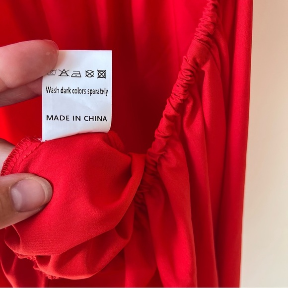 Red Puff Sleeve Cutout Back Midi Dress Women’s Size M Romantic Party Date Night - Picture 7 of 11